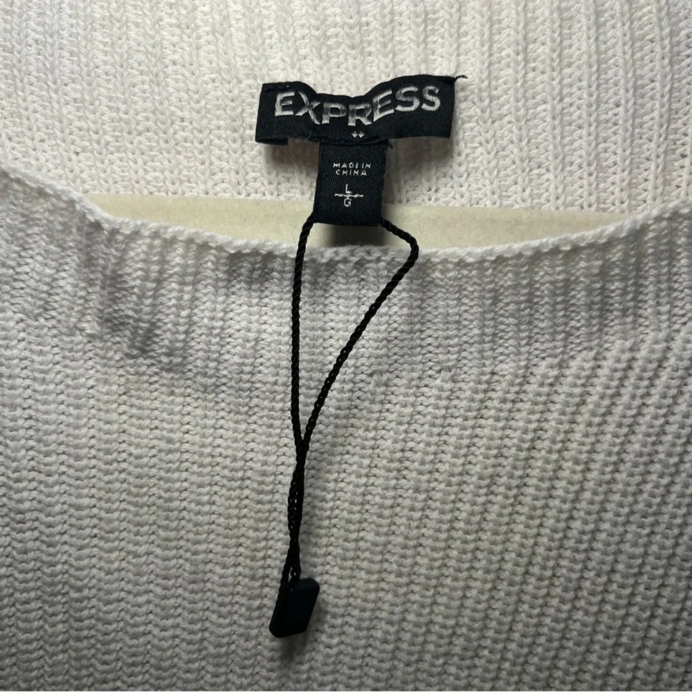 Express Women’s Sweater Sz L Rufffled Drop Sleeve White Cuffed 2018 Cotton - Picture 3 of 14